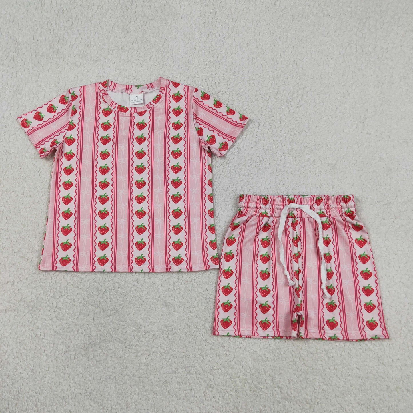 GSSO3649 Strawberry Bows Pink Red Short Sleeve Shorts Girls Sets 202605 RTS