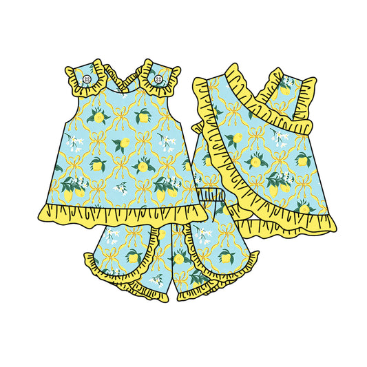 MOQ 5 PCS Preorder GSSO3677 Lemon Yellow Bows Ruffle Sleeveless Shorts Girls Sets 202603