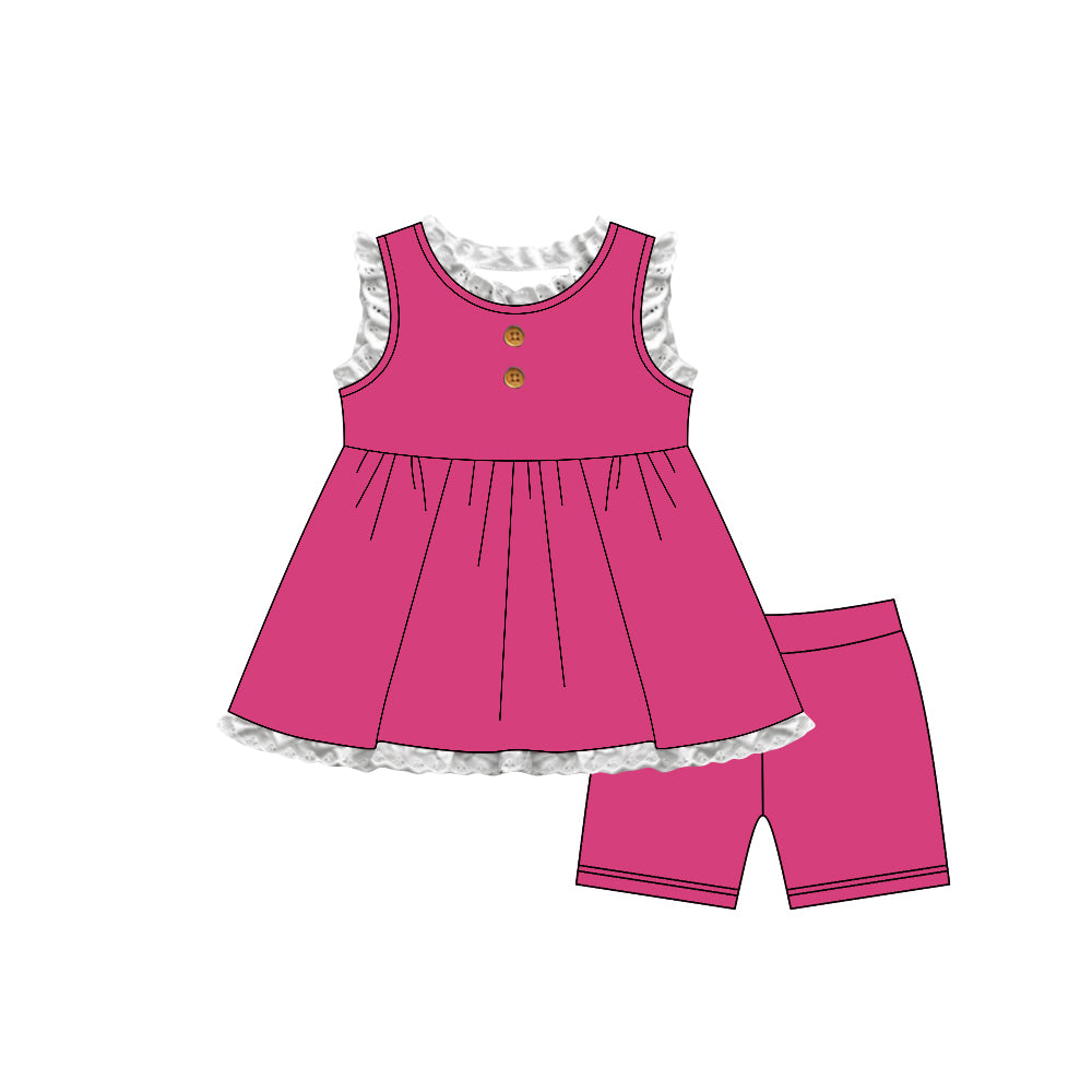 MOQ 5 PCS Preorder GSSO3684 Lace Ruffle Rose Red Sleeveless Shorts Girls Sets 202603