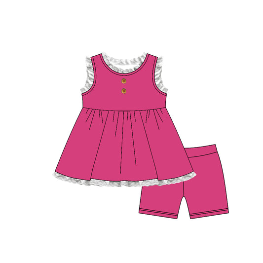 MOQ 5 PCS Preorder GSSO3684 Lace Ruffle Rose Red Sleeveless Shorts Girls Sets 202603