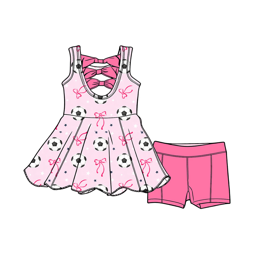 MOQ 5 PCS Preorder GSSO3697 GO TEAM Football Star Pink Bows Sleeveless Shorts Girls Sets 202604
