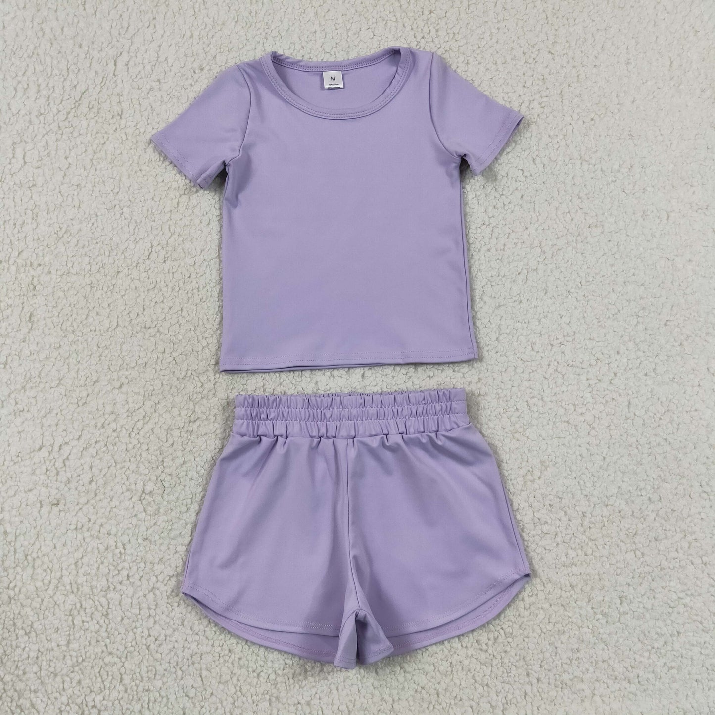 GSSO3759 Solid Purple Short Sleeve Shorts Girls Yoga Sets 202606 RTS