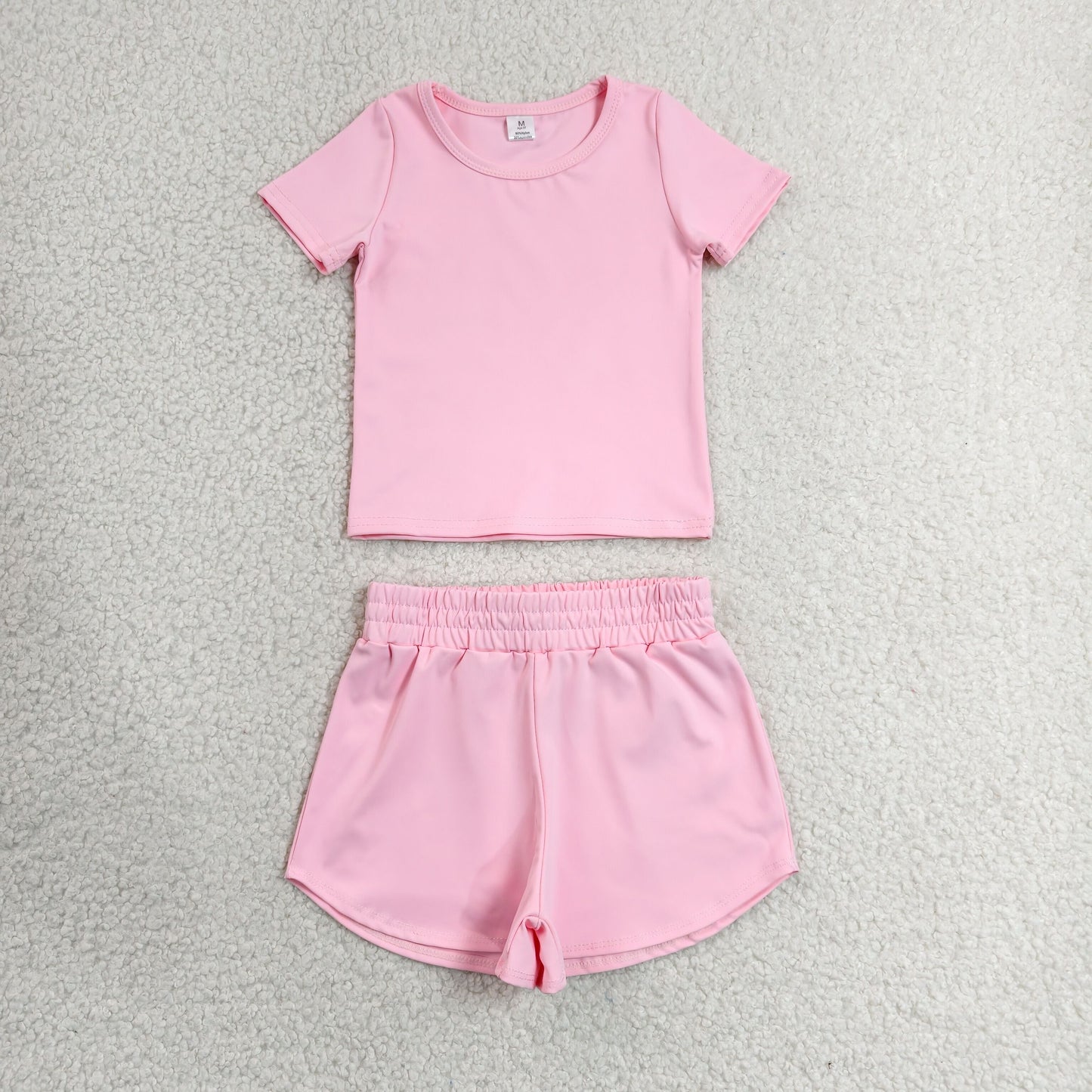 GSSO3761 Solid Pink Short Sleeve Shorts Girls Yoga Sets 202606 RTS