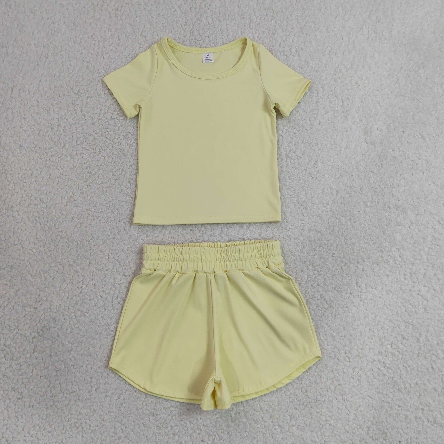 GSSO3763 Solid Yellow Short Sleeve Shorts Girls Yoga Sets 202606 RTS