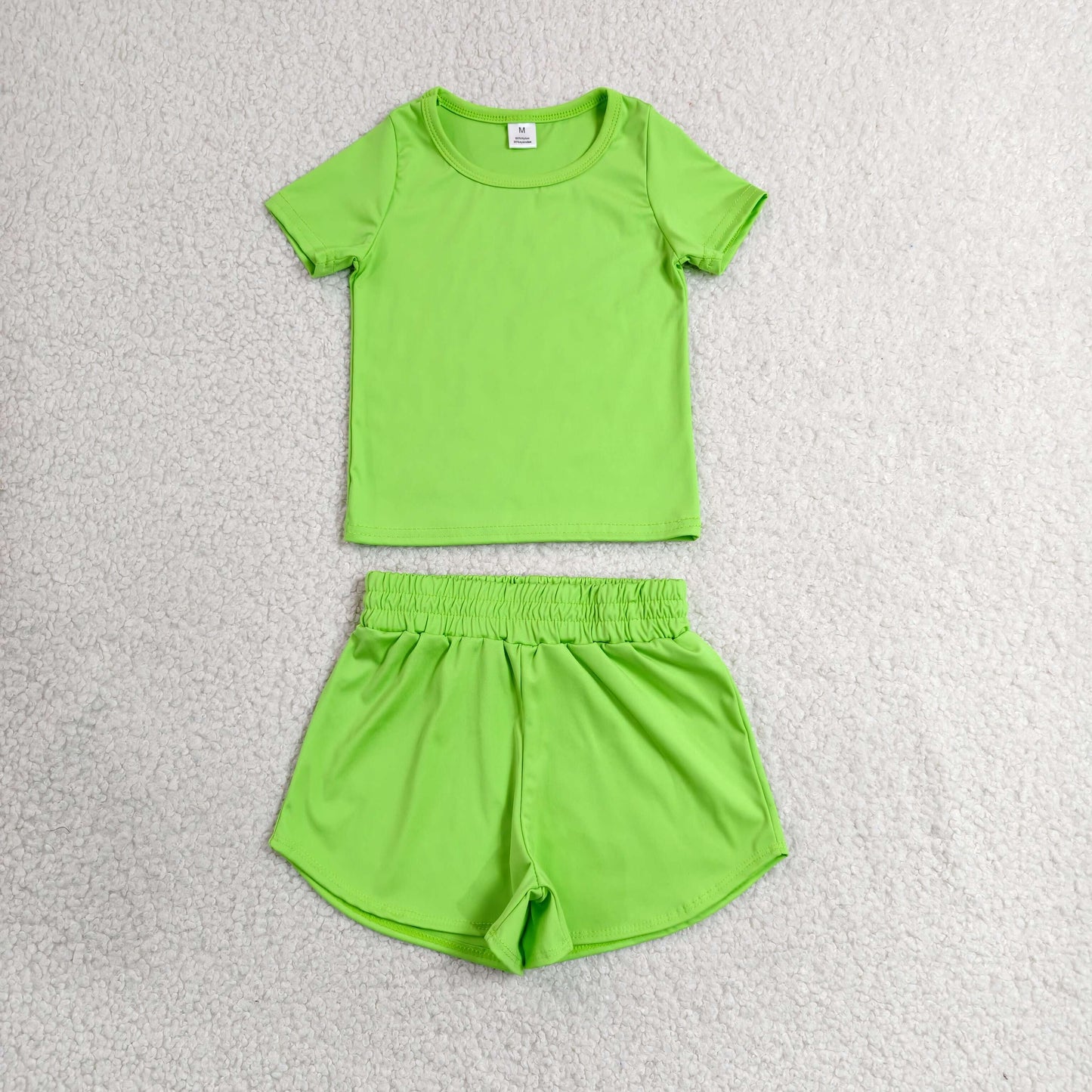 GSSO3767 Solid Green Short Sleeve Shorts Girls Yoga Sets 202606 RTS