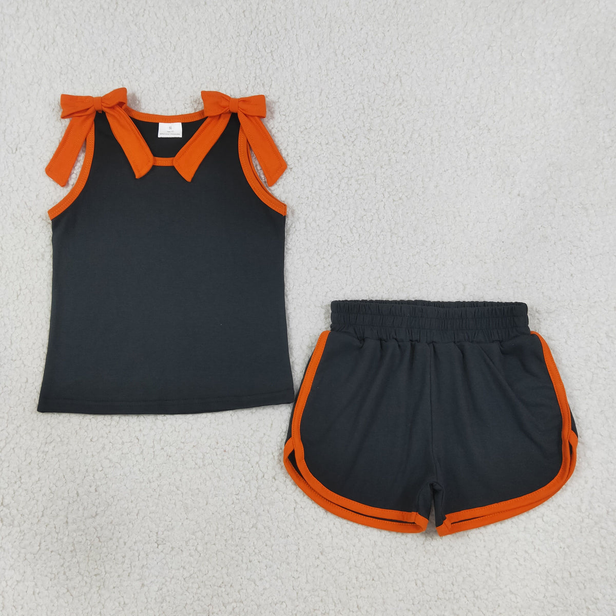 GSSO3822 GO TEAM Bows Orange Black Sleeveless Shorts Girls Sets 202608 RTS（Please contact me for custom orders.）