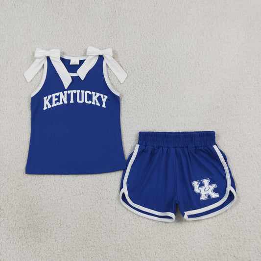 GSSO3830 Offset Printing GO TEAM KENTUCKY Bows White Blue Sleeveless Shorts Girls Sets 202608 RTS（Please contact me for custom orders.）
