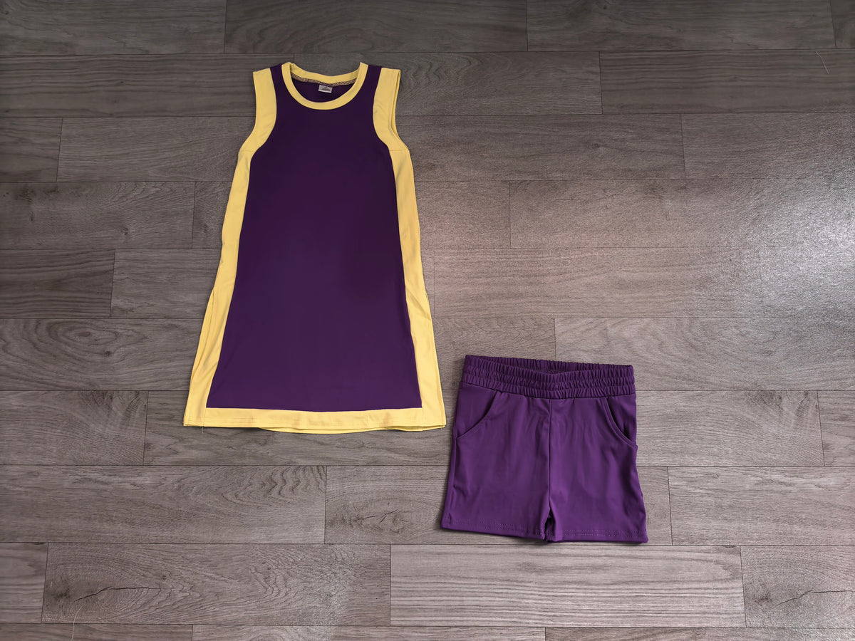 NO MOQ Preorder GSSO3844 Yellow Purple Sleeveless Shorts Girls Sets 202608