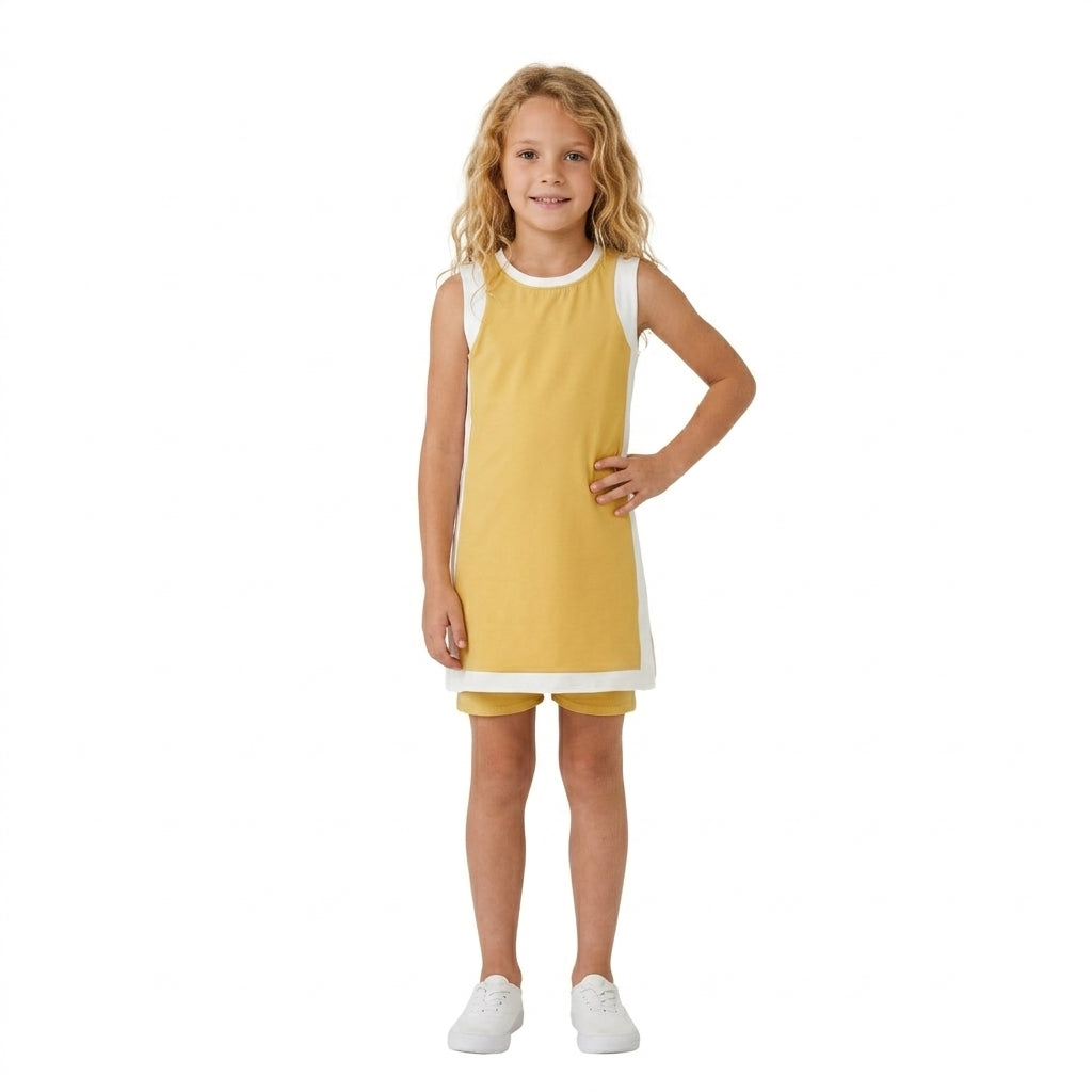 GSSO3845 Solid Color Yellow Yoga Girl's Dress Shorts Set