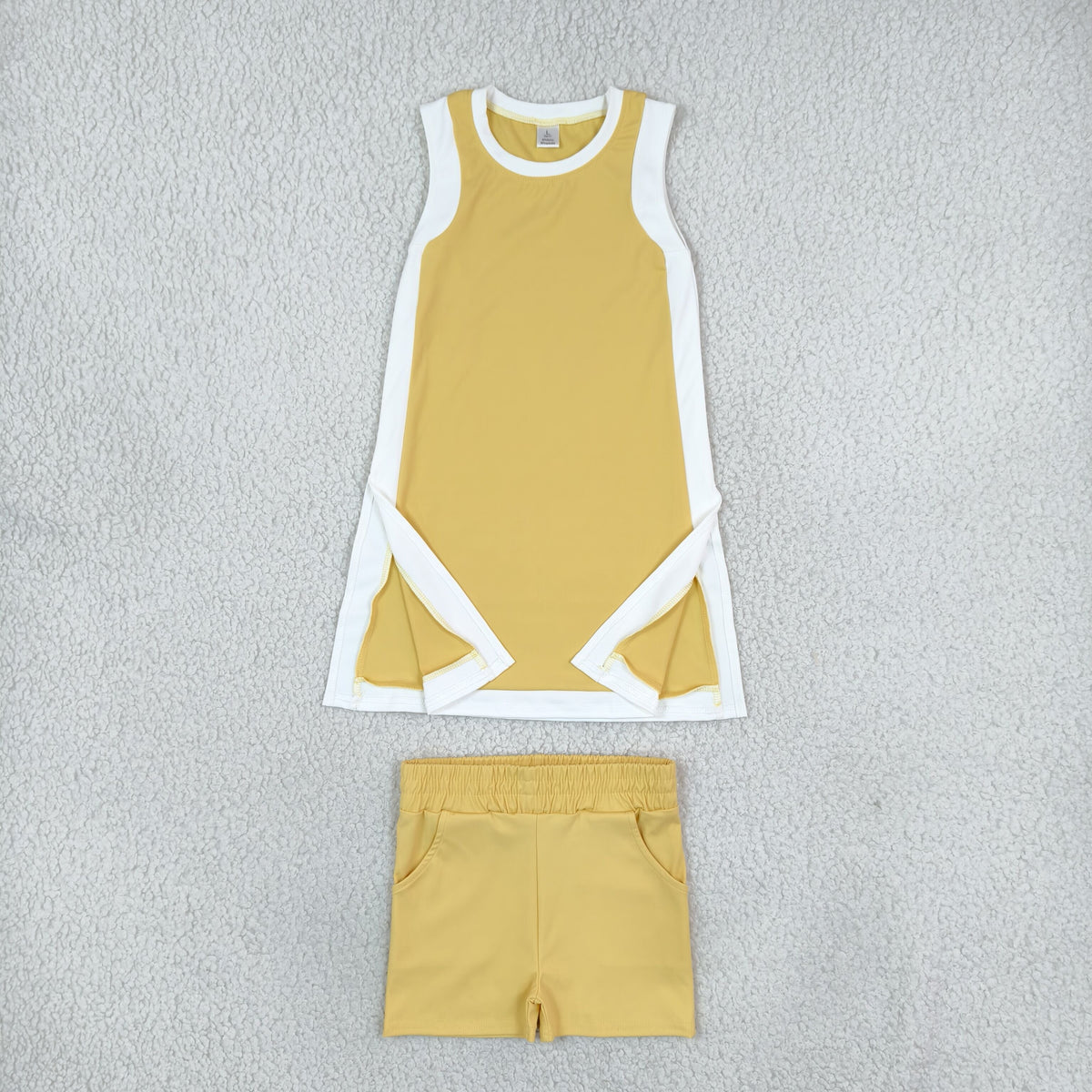 GSSO3845 Solid Color Yellow Yoga Girl's Dress Shorts Set