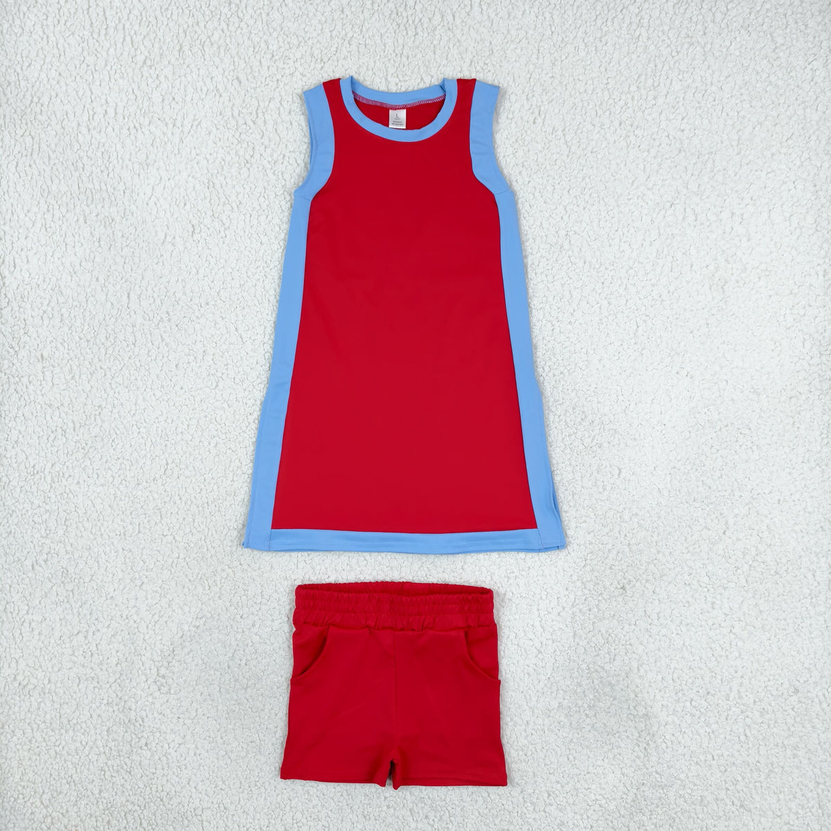 GSSO3846 Solid Color Blue Red Yoga Girl's Dress Shorts Set