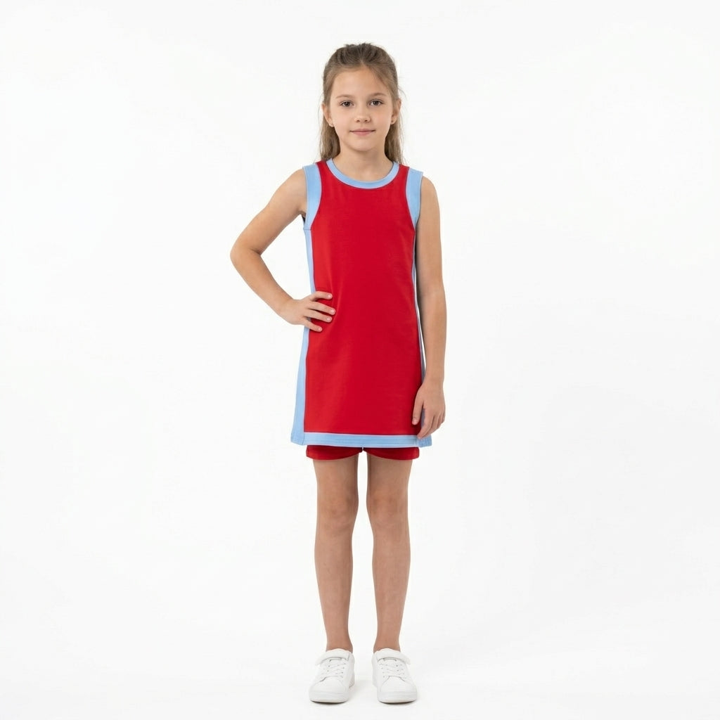 GSSO3846 Solid Color Blue Red Yoga Girl's Dress Shorts Set