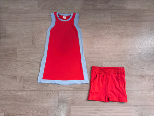 NO MOQ Preorder GSSO3846 Blue Red Sleeveless Shorts Girls Sets 202608