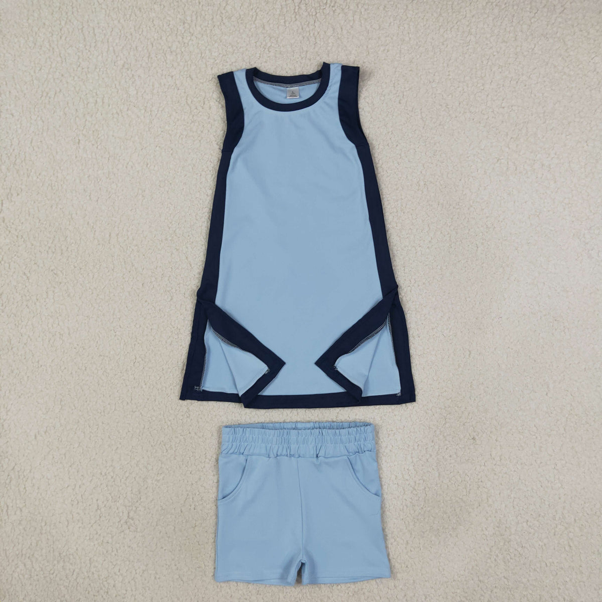 GSSO3847 Solid Color Blue Color Yoga Girl's Dress Shorts Set