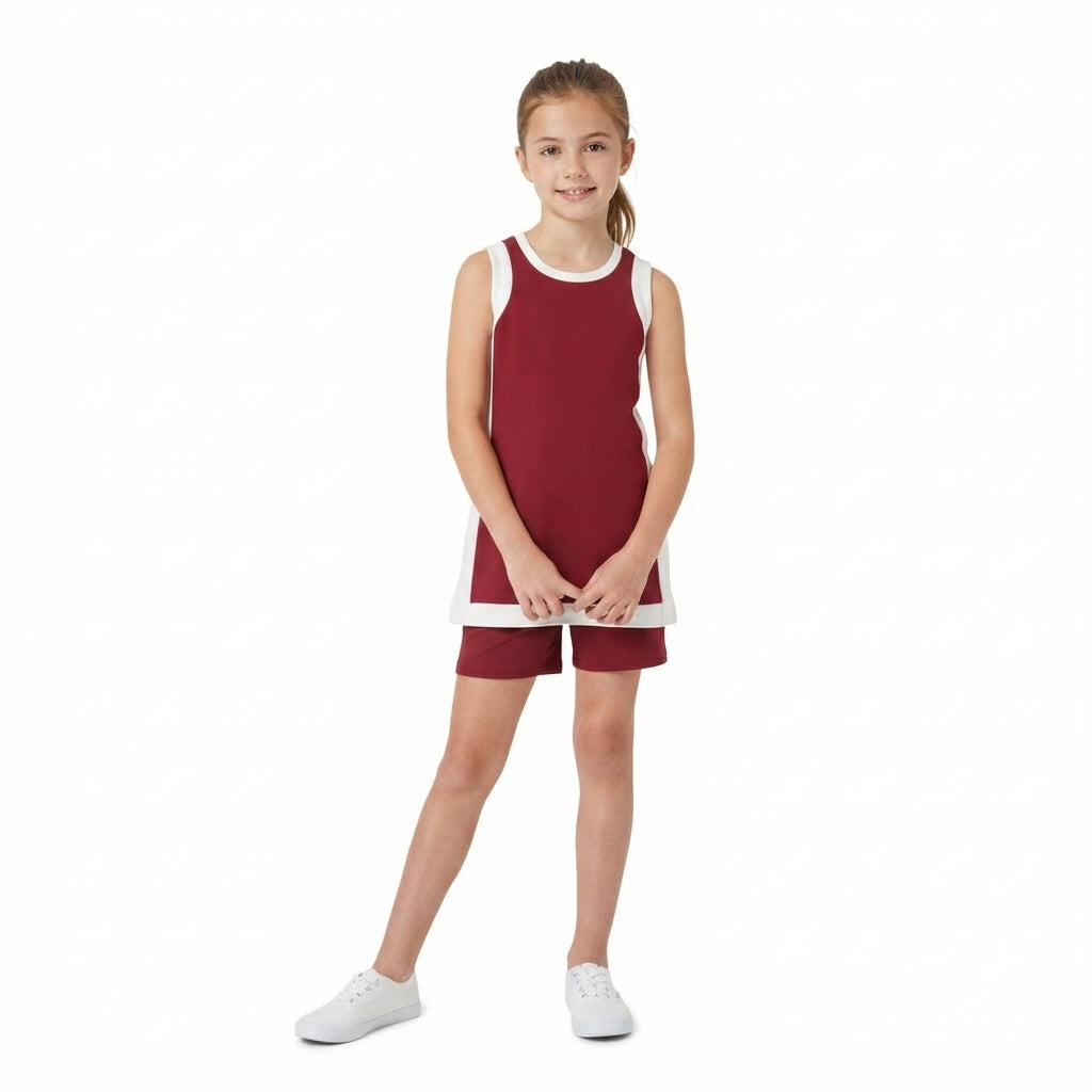 GSSO3848 Solid Color Maroon Yoga Girl's Dress Shorts Set