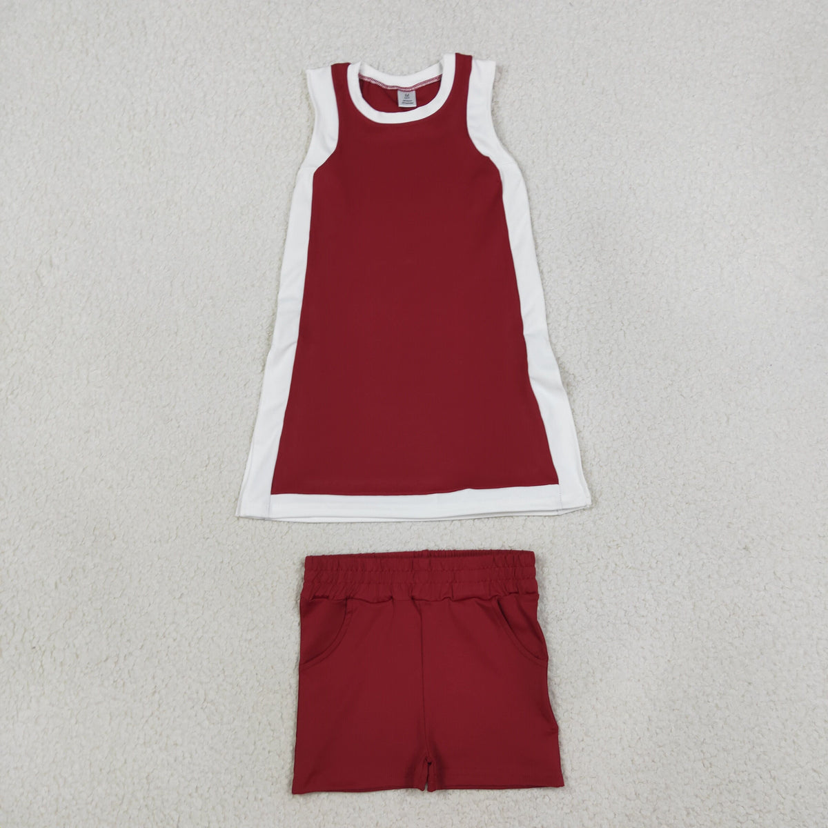 GSSO3848 Solid Color Maroon Yoga Girl's Dress Shorts Set