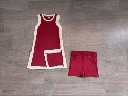 NO MOQ Preorder GSSO3848 White Dark Red Sleeveless Shorts Girls Sets 202608
