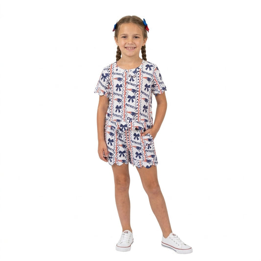 GSSO3854 School Team PATRIOTS Scallop Edge Girls Shorts Set 202609 RTS