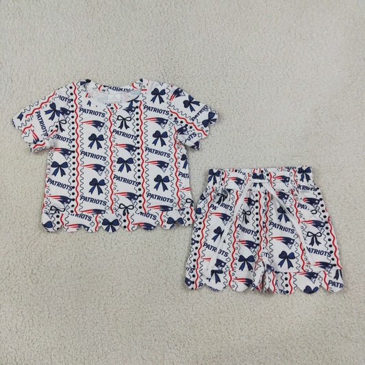 GSSO3854 School Team PATRIOTS Scallop Edge Girls Shorts Set 202609 RTS