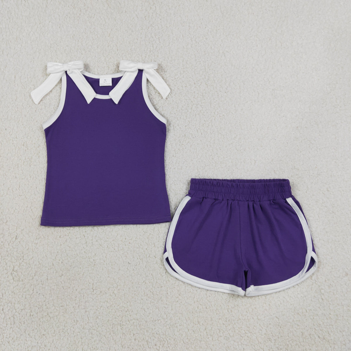 GSSO3858 Solid Color Purple White Color Bows Girls Shorts Set 202609 RTS