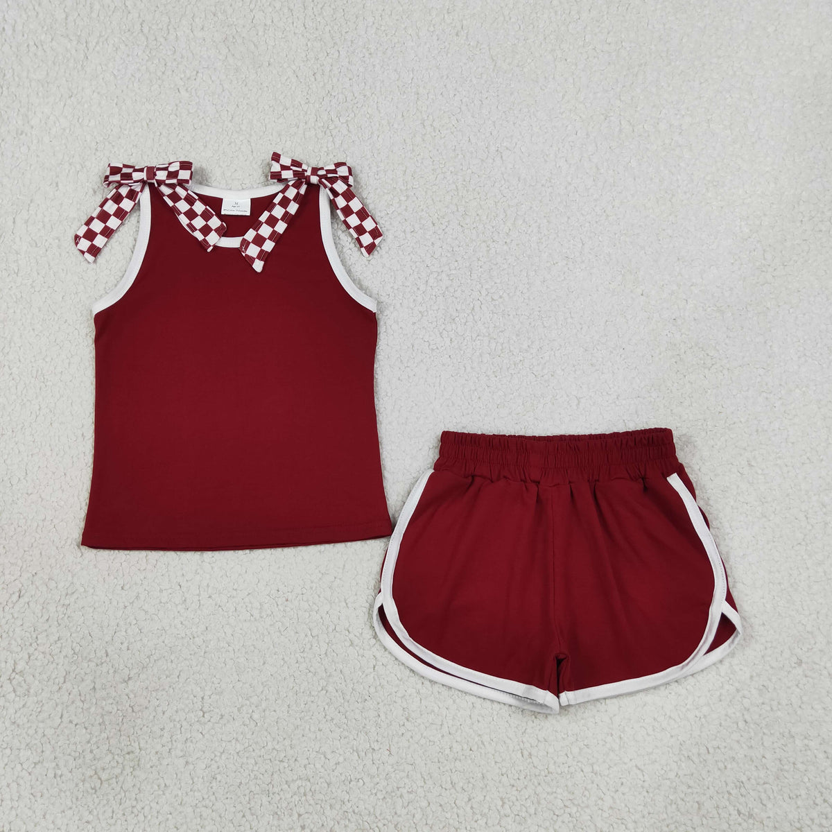 GSSO3859 Solid Color Maroon Bows Girls Shorts Set 202609 RTS
