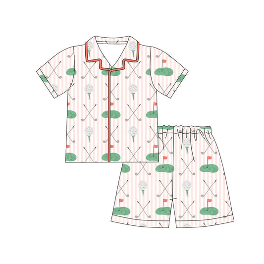 Preorder MOQ 5 pcs Each Style Golf Print Girls Shorts Pajamas Sets Kids Matching Clothes