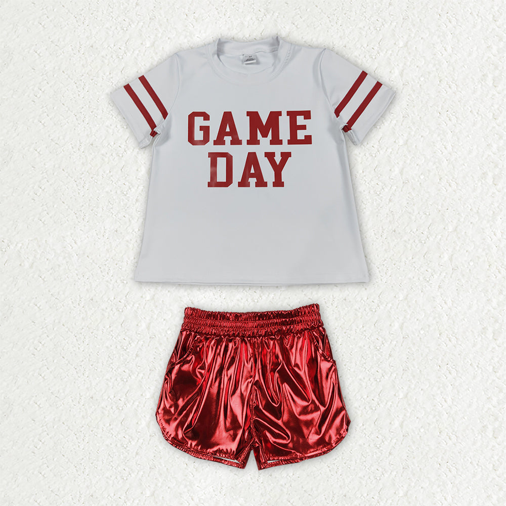 GSSO3870 Vinyl GAME DAY Red Leather Girls Shorts Set