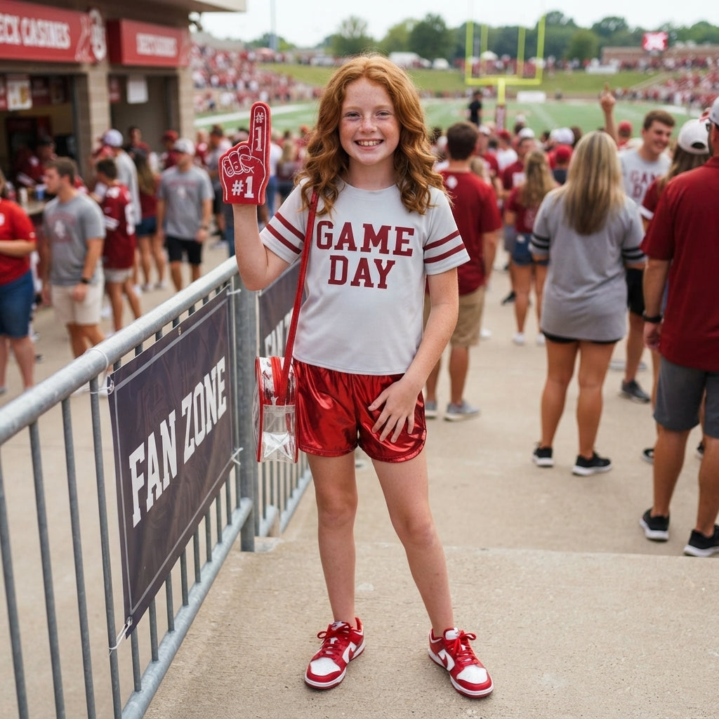 GSSO3870 Vinyl GAME DAY Red Leather Girls Shorts Set