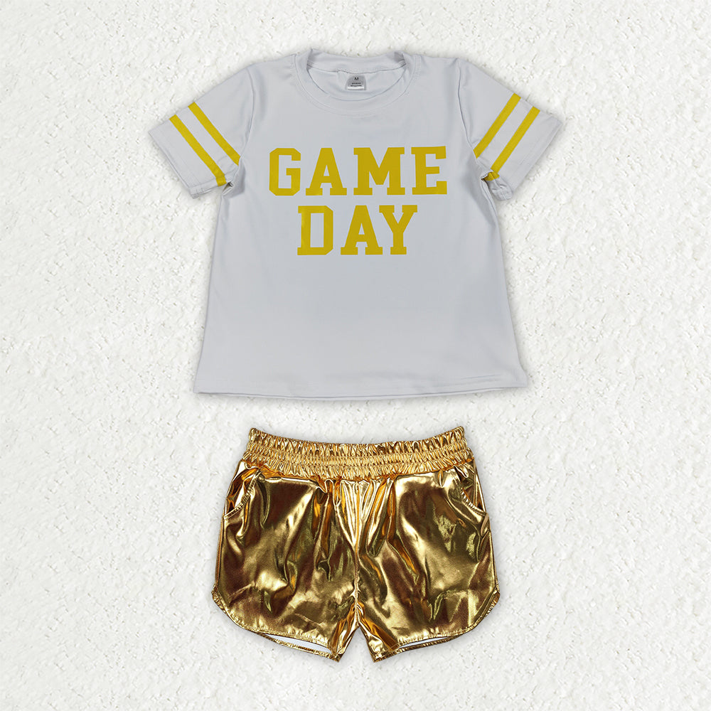 GSSO3872 Vinyl GAME DAY Golden Leather Girls Shorts Set