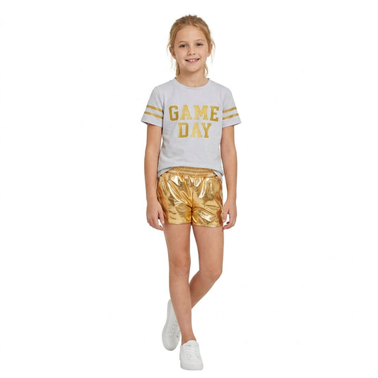 GSSO3872 Vinyl GAME DAY Golden Leather Girls Shorts Set
