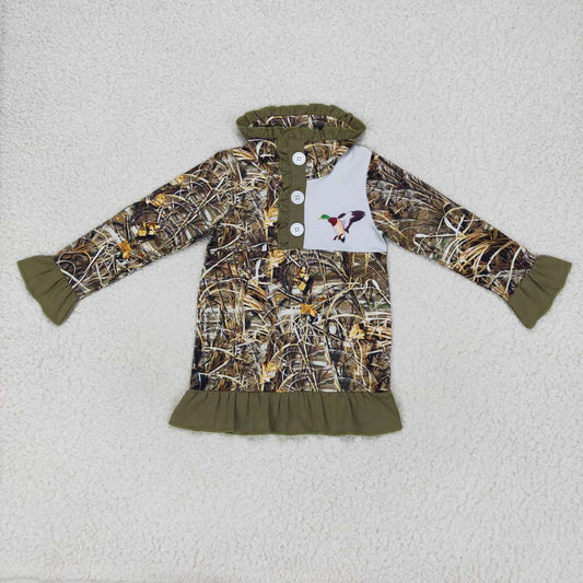 GT0312 Girls Duck Hunting Camo Army Green Ruffle Zippy Long Sleeve Top T-shirts RTS Free Shipping Over 2KG