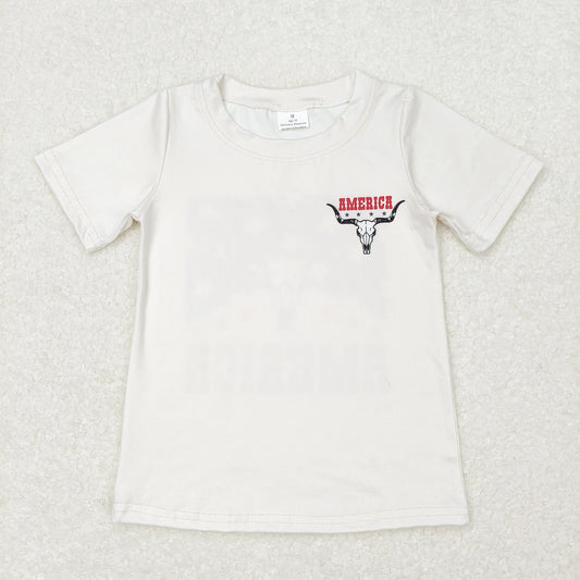 GT0465 america Star Alpine bull head beige short sleeve top children gym clothing