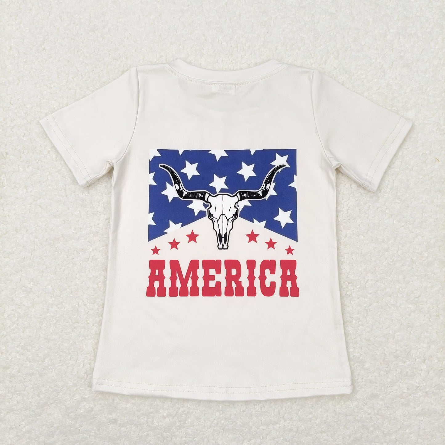 GT0465 america Star Alpine bull head beige short sleeve top children gym clothing