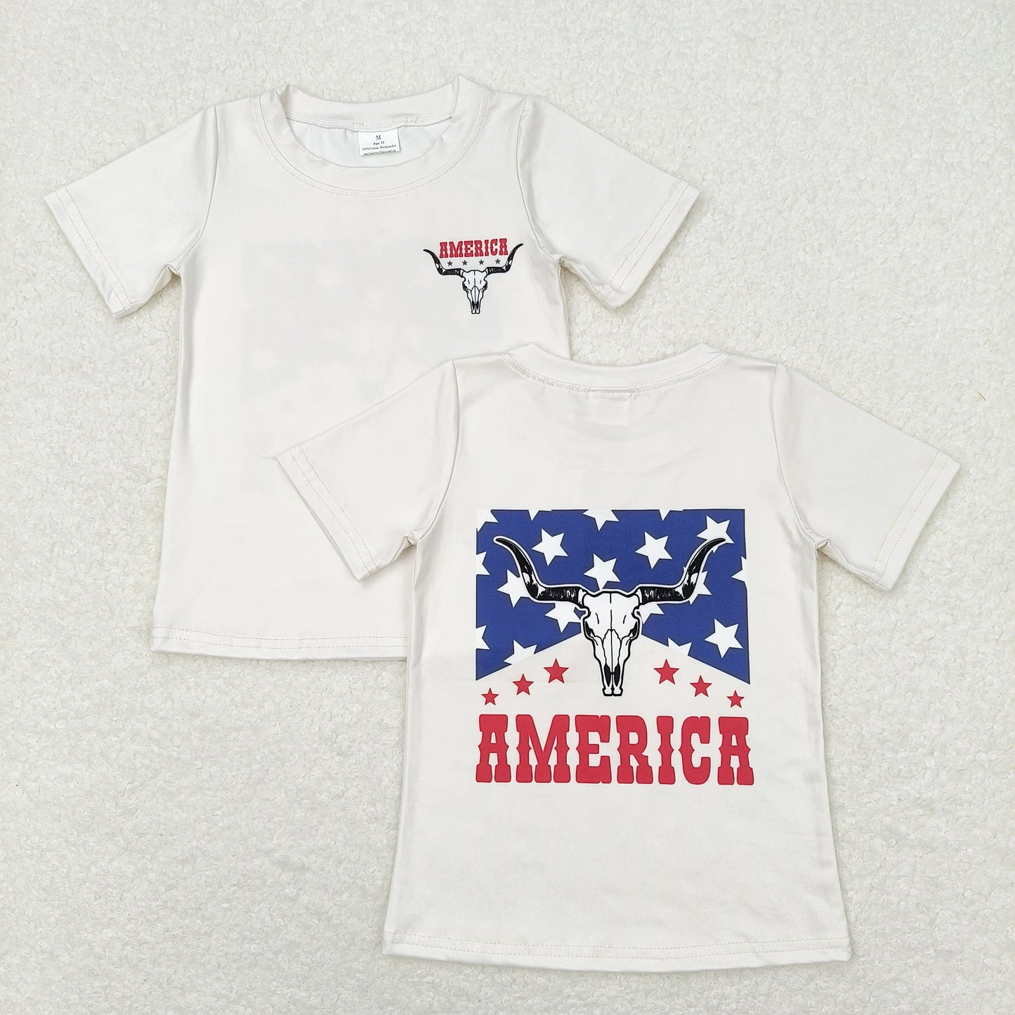 GT0465 america Star Alpine bull head beige short sleeve top children gym clothing