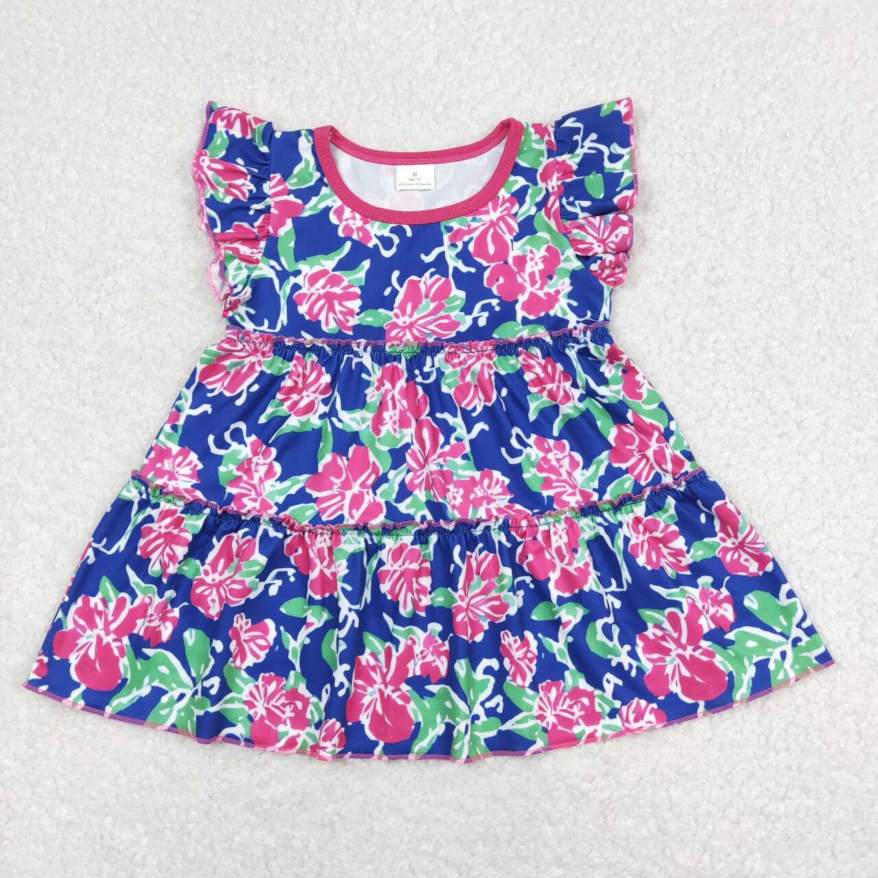 GT0473 Rose red flower Navy blue flying sleeve top Girls boutique outfit 202501