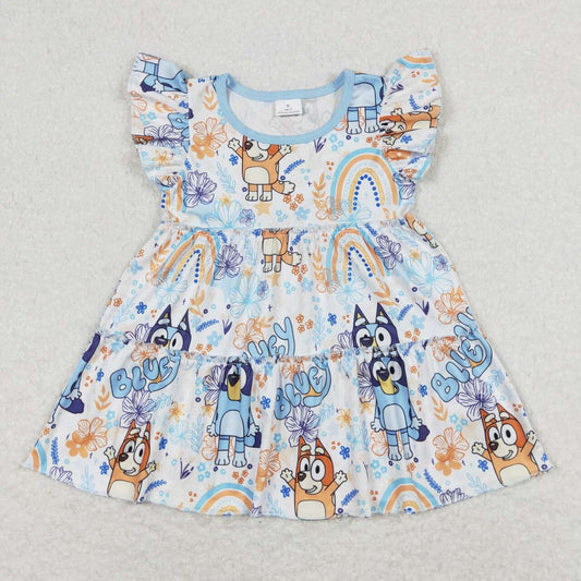 GT0484 Blue ruffled bluey cartoon pattern Sleeveless top boutique girls summer outfit RTS 202501