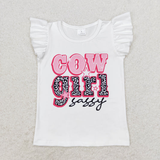 GT0504 cowgirl sassy letter white lace sleeve top baby clothes wholesale