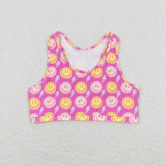 GT0520 Smiley face Lightning rose-red sleeveless top high quality children applique clothing