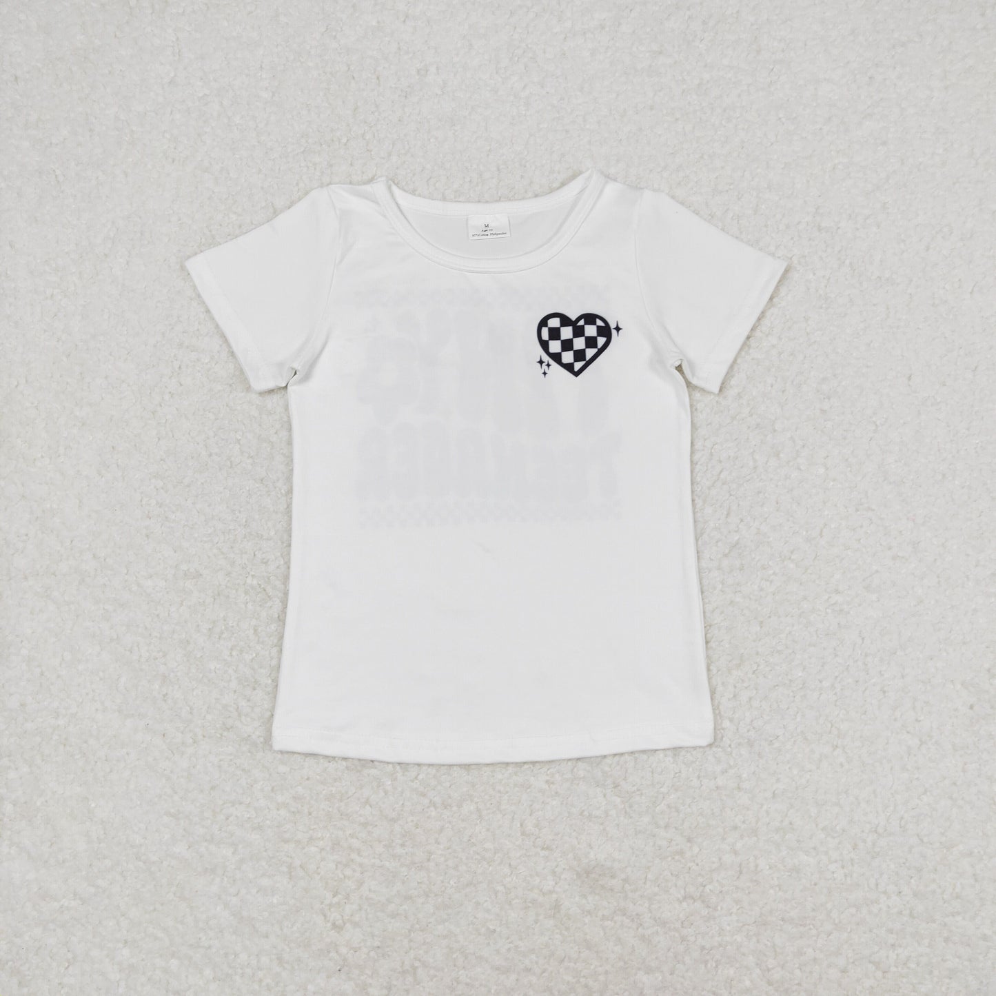 GT0527 tiny teenager black and white check love short sleeve top high quality children boutique clothing