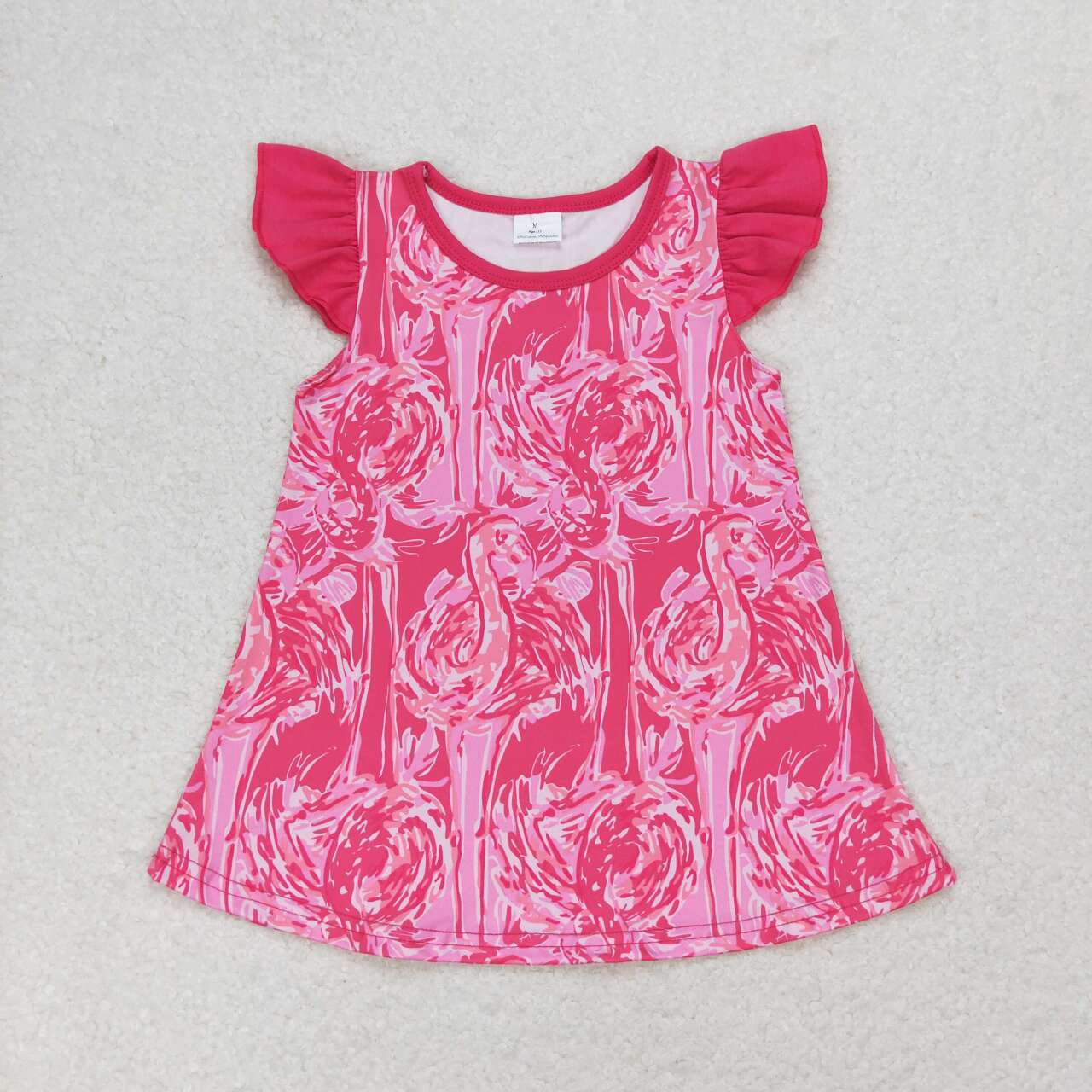 GT0565 Flamingo rose red flying sleeve top kids clothing wholesale