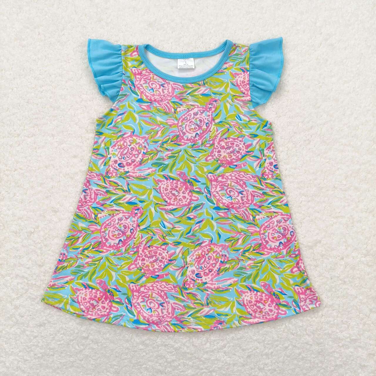 GT0566 Turtle seaweed blue flying sleeve top high quality 1 year baby girl dresses