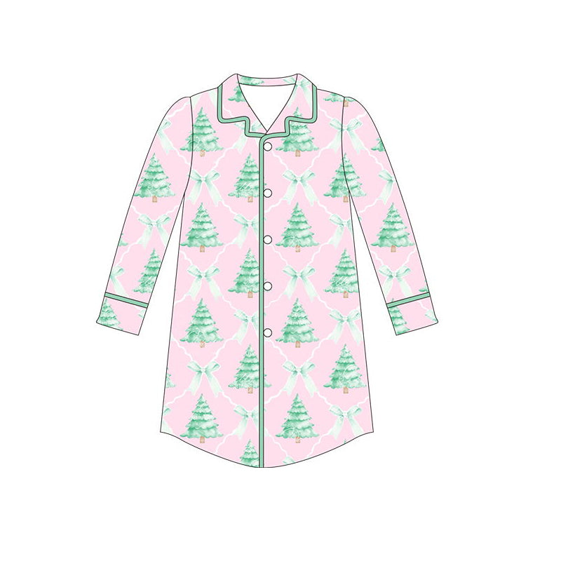 Preorder GT0616 Adult female Christmas tree bow pink long-sleeved top