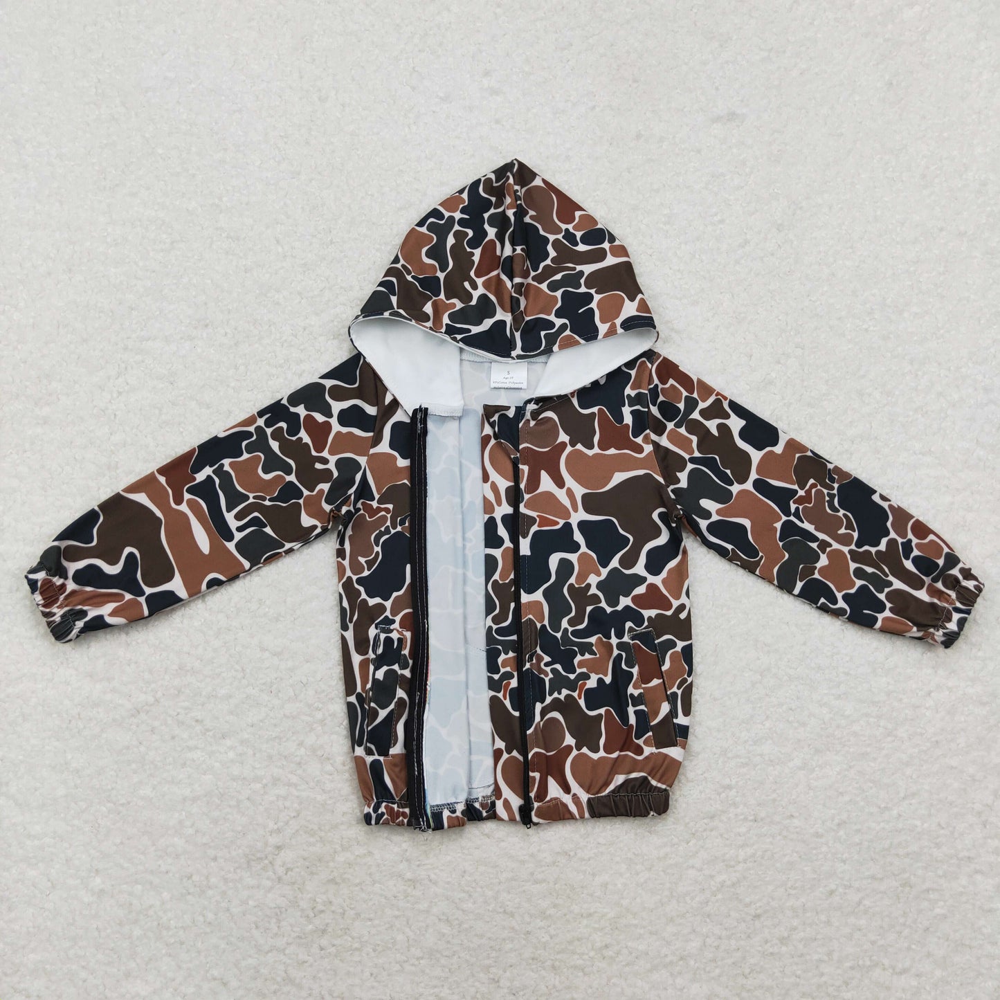 GT0635 Brown green camouflage zip-up hooded long-sleeved top