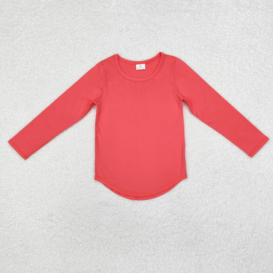 GT0643 Coral red solid color long sleeve top