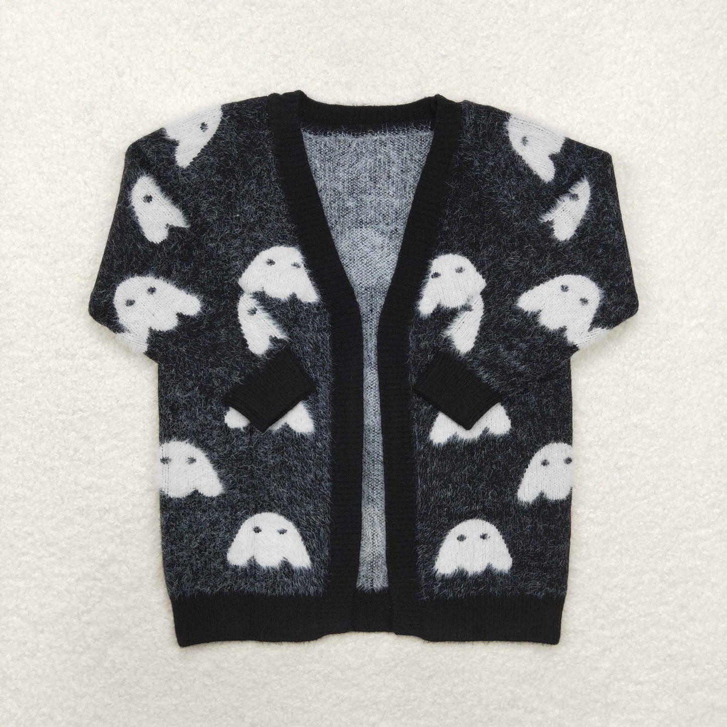 GT0649 Halloween Ghost black long-sleeved cardigan sweater