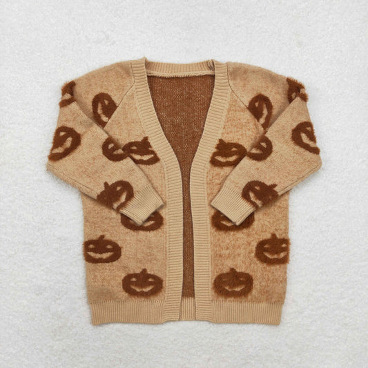 GT0651 Halloween pumpkin khaki long sleeve sweater cardigan