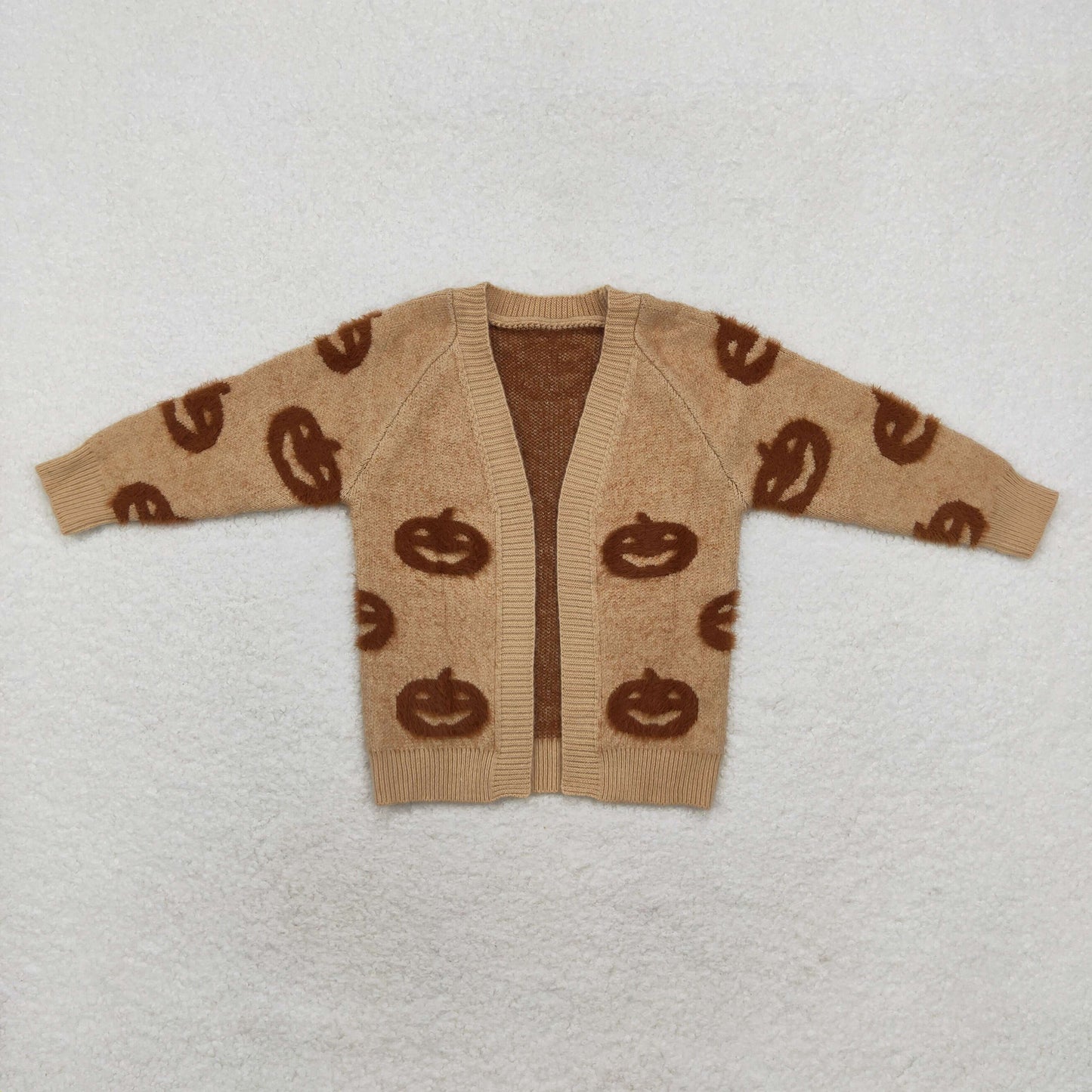 GT0651 Halloween pumpkin khaki long sleeve sweater cardigan