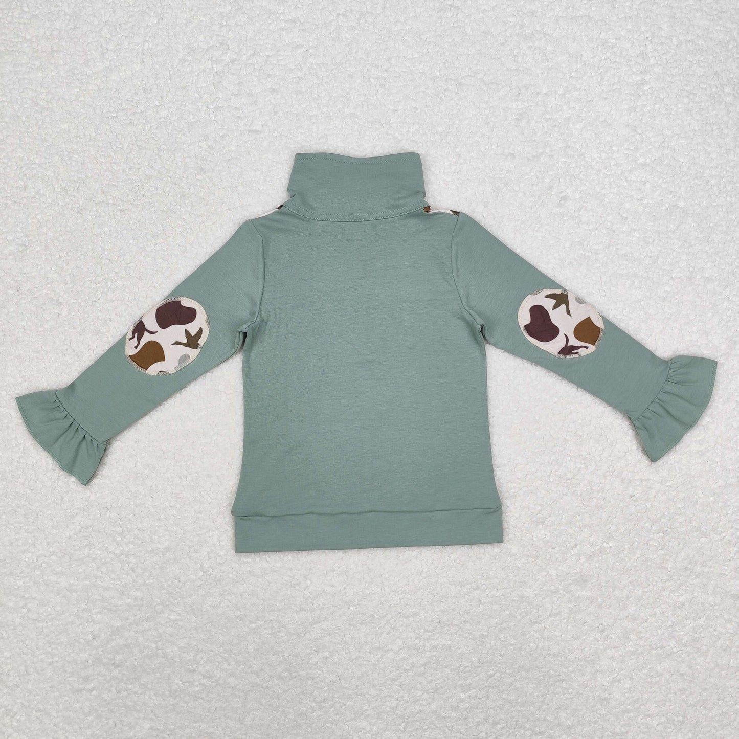 GT0669 Puppy Duck camouflage lace green zipper long-sleeved top