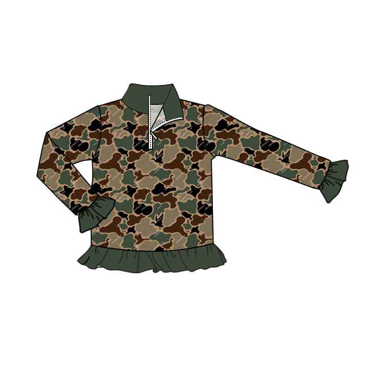 Preorder GT0671 NO MOQ Duck brown camo lace zipper long-sleeved top