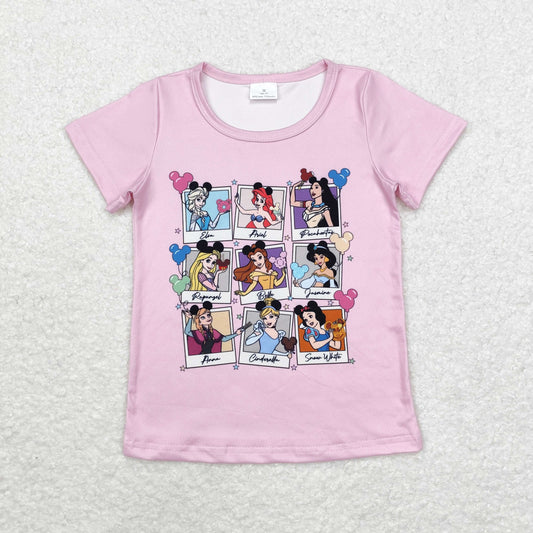 GT0676 Cartoon Disney Princess pink short-sleeved top